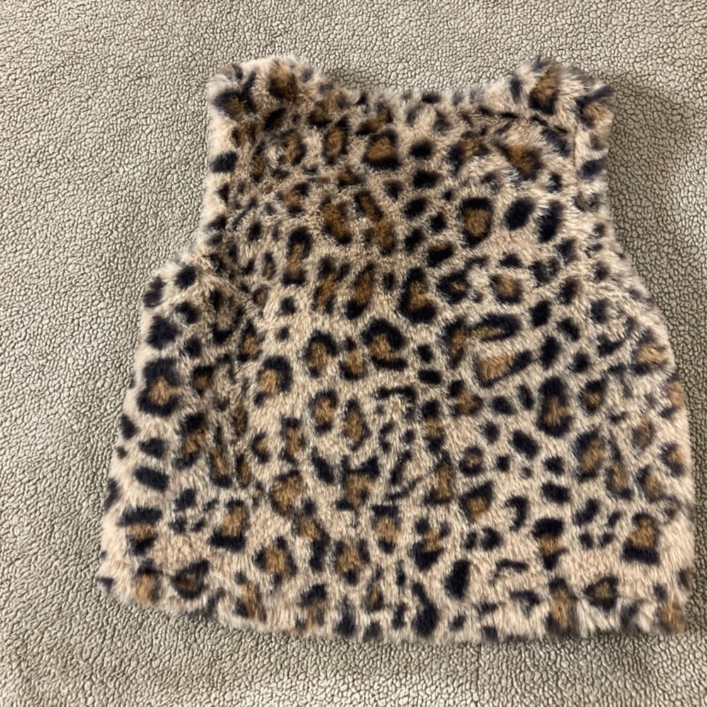 Kids Leopard Print Faux Fur Vest - Brown/Black